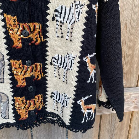 Vintage Jane's Closet Cardigan Animals Safari Retro Button Front Knit Size Small - Picture 7 of 11